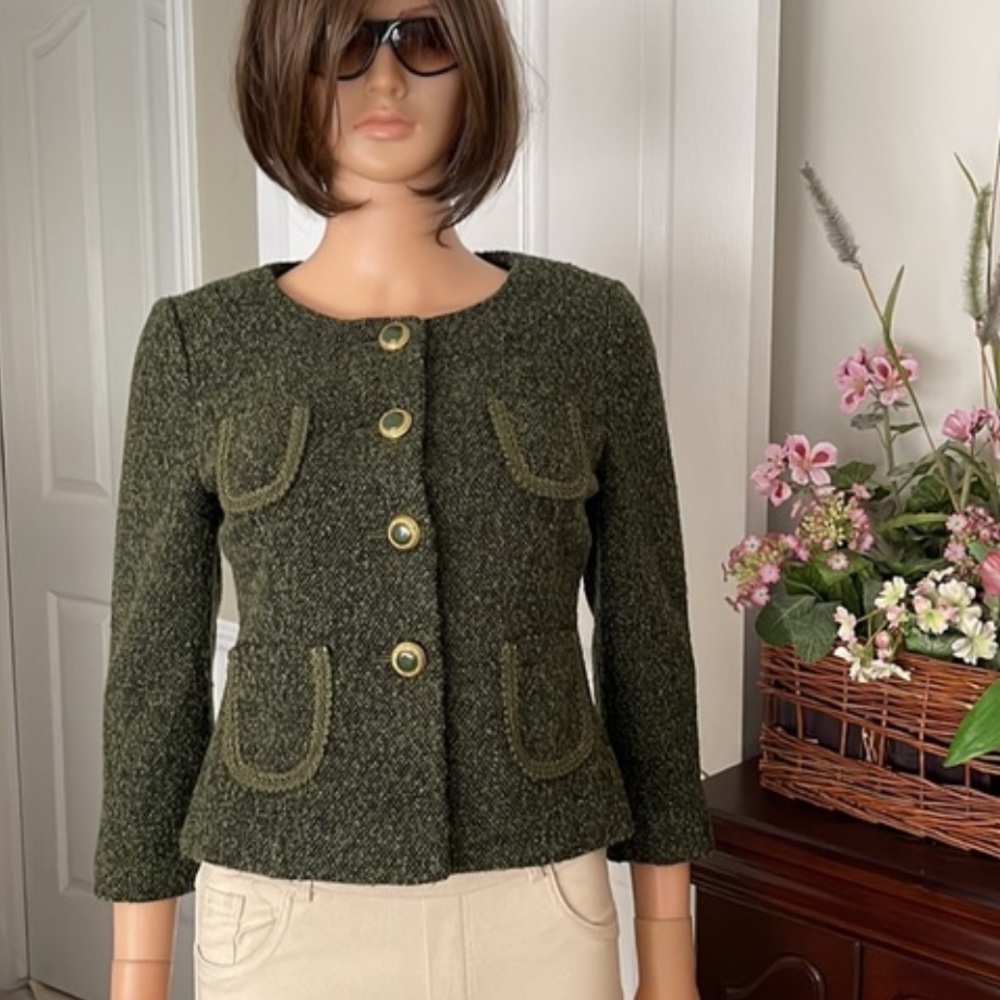 NWOT Ann Taylor Loft green tweed woven blazer - Picture 2 of 10